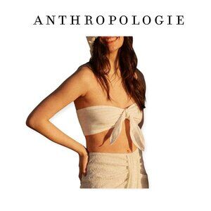 By Anthropologie White Tie Bandeau Crop Top XS | Strapless Boho Summer Style